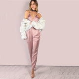 Dusty Pink Satin Slip Jumpsuit Sexy Cross Low Back