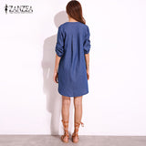 Womens Oversized Lace-Up V Neck Denim Blue