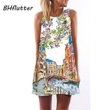 Summer Dress Women Floral Print Chiffon