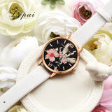 Women Bracelet Watch Fashion Rose Gold Flowers Leather Simple