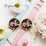 Women Bracelet Watch Fashion Rose Gold Flowers Leather Simple