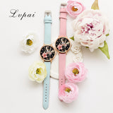 Women Bracelet Watch Fashion Rose Gold Flowers Leather Simple