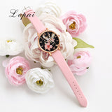 Women Bracelet Watch Fashion Rose Gold Flowers Leather Simple