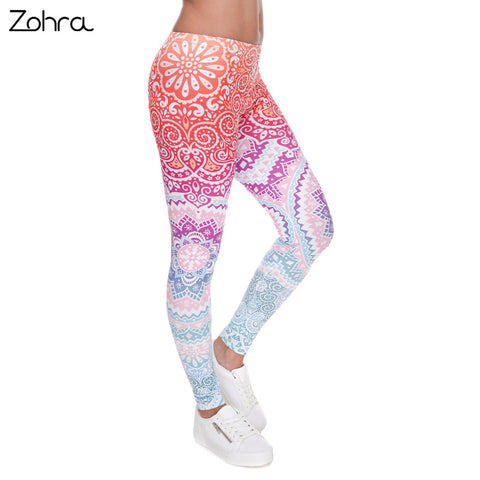 Women Fashion Legging Aztec Round Ombre Printing