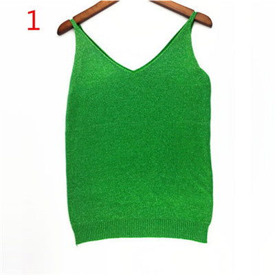 Sexy Knitted Tank Tops Women Gold