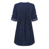 Womens Oversized Lace-Up V Neck Denim Blue