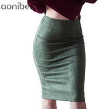 Women Skirts Suede Solid Color Pencil Skirt