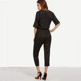 Solid Surplice Front Self Tie Jumpsuits