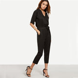 Solid Surplice Front Self Tie Jumpsuits