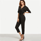 Solid Surplice Front Self Tie Jumpsuits