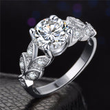 Wedding Crystal Silver Color Rings Leaf Engagement