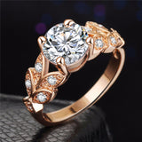 Wedding Crystal Silver Color Rings Leaf Engagement