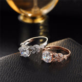 Wedding Crystal Silver Color Rings Leaf Engagement