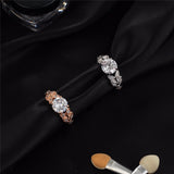 Wedding Crystal Silver Color Rings Leaf Engagement