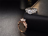 Wedding Crystal Silver Color Rings Leaf Engagement