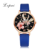 Women Bracelet Watch Fashion Rose Gold Flowers Leather Simple