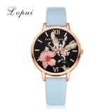 Women Bracelet Watch Fashion Rose Gold Flowers Leather Simple