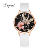 Women Bracelet Watch Fashion Rose Gold Flowers Leather Simple