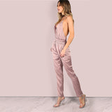 Dusty Pink Satin Slip Jumpsuit Sexy Cross Low Back