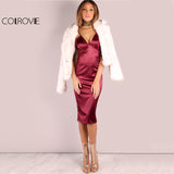 Burgundy Satin Party Club Dress