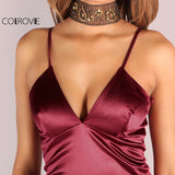 Burgundy Satin Party Club Dress