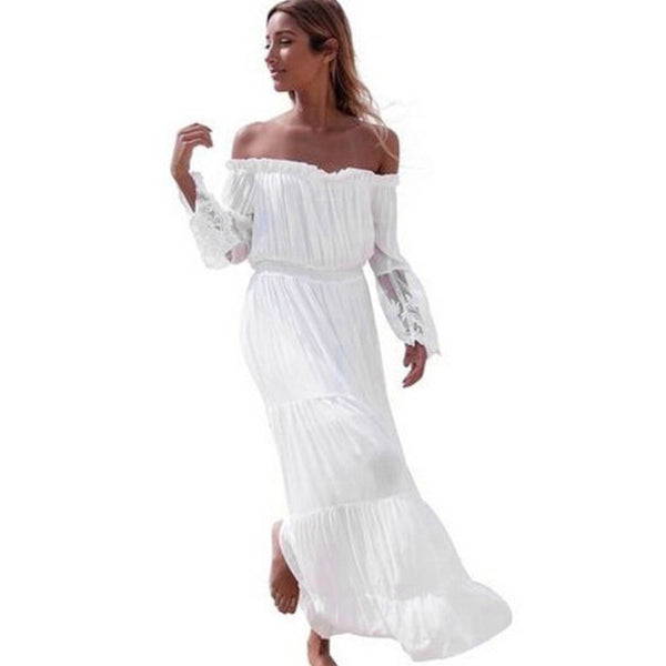 Women Chiffon Long Dress Sexy Strapless Beach Summer