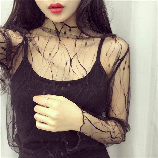 Women Sexy Harajuku Mesh Net See Through T Shirt