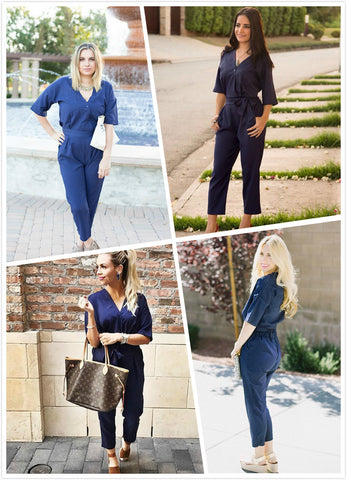 Solid Surplice Front Self Tie Jumpsuits