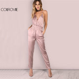 Dusty Pink Satin Slip Jumpsuit Sexy Cross Low Back