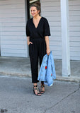 Solid Surplice Front Self Tie Jumpsuits