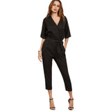 Solid Surplice Front Self Tie Jumpsuits