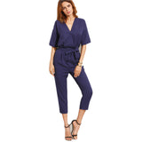 Solid Surplice Front Self Tie Jumpsuits