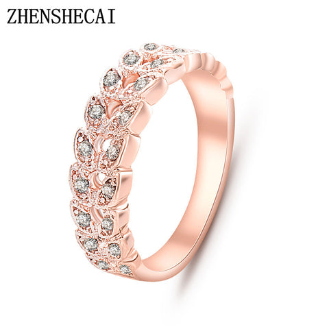 Gold Concise Classical CZ Crystal Wedding Ring Rose Gold