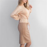 Women Skirt Winter Solid Suede Work