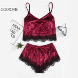 Burgundy Velvet 2 Piece Set Women