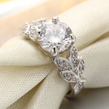 Wedding Crystal Silver Color Rings Leaf Engagement