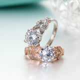 Wedding Crystal Silver Color Rings Leaf Engagement