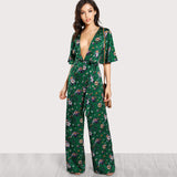 Sexy Jumpsuits for Women Bell Sleeve Plunge Neck