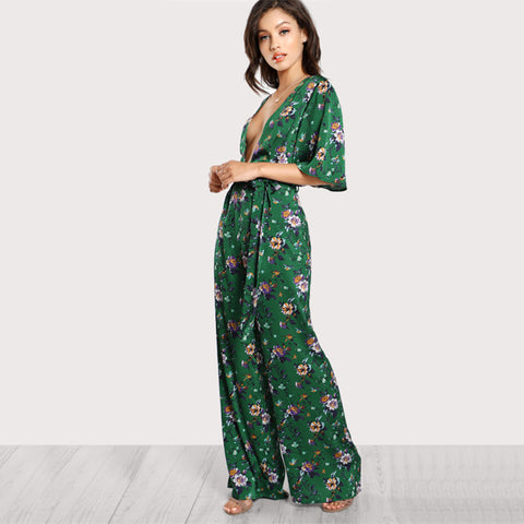 Sexy Jumpsuits for Women Bell Sleeve Plunge Neck