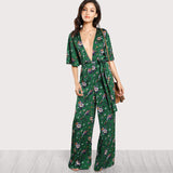 Sexy Jumpsuits for Women Bell Sleeve Plunge Neck