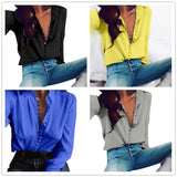 Women Casual Solid Long Sleeve Blouse Lapel Shirt