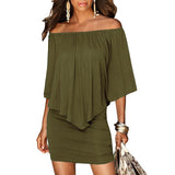 Army green Slash Neck Women Mini Dress