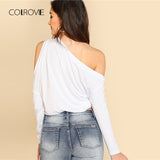 Wide Hem Asymmetric Shoulder Vacation Tee