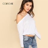 Wide Hem Asymmetric Shoulder Vacation Tee