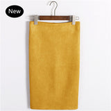 Women Skirt Winter Solid Suede Work