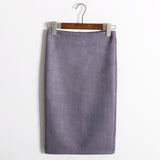 Women Skirt Winter Solid Suede Work