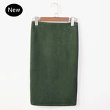 Women Skirt Winter Solid Suede Work