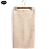 Women Skirt Winter Solid Suede Work