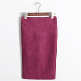 Women Skirt Winter Solid Suede Work