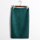 Women Skirt Winter Solid Suede Work